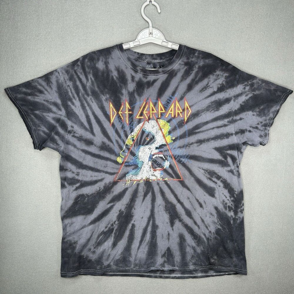 Def Leppard Histeria Men T-Shirt XL Black Wash Tie Dye Short Sleeve Band 80s 90s